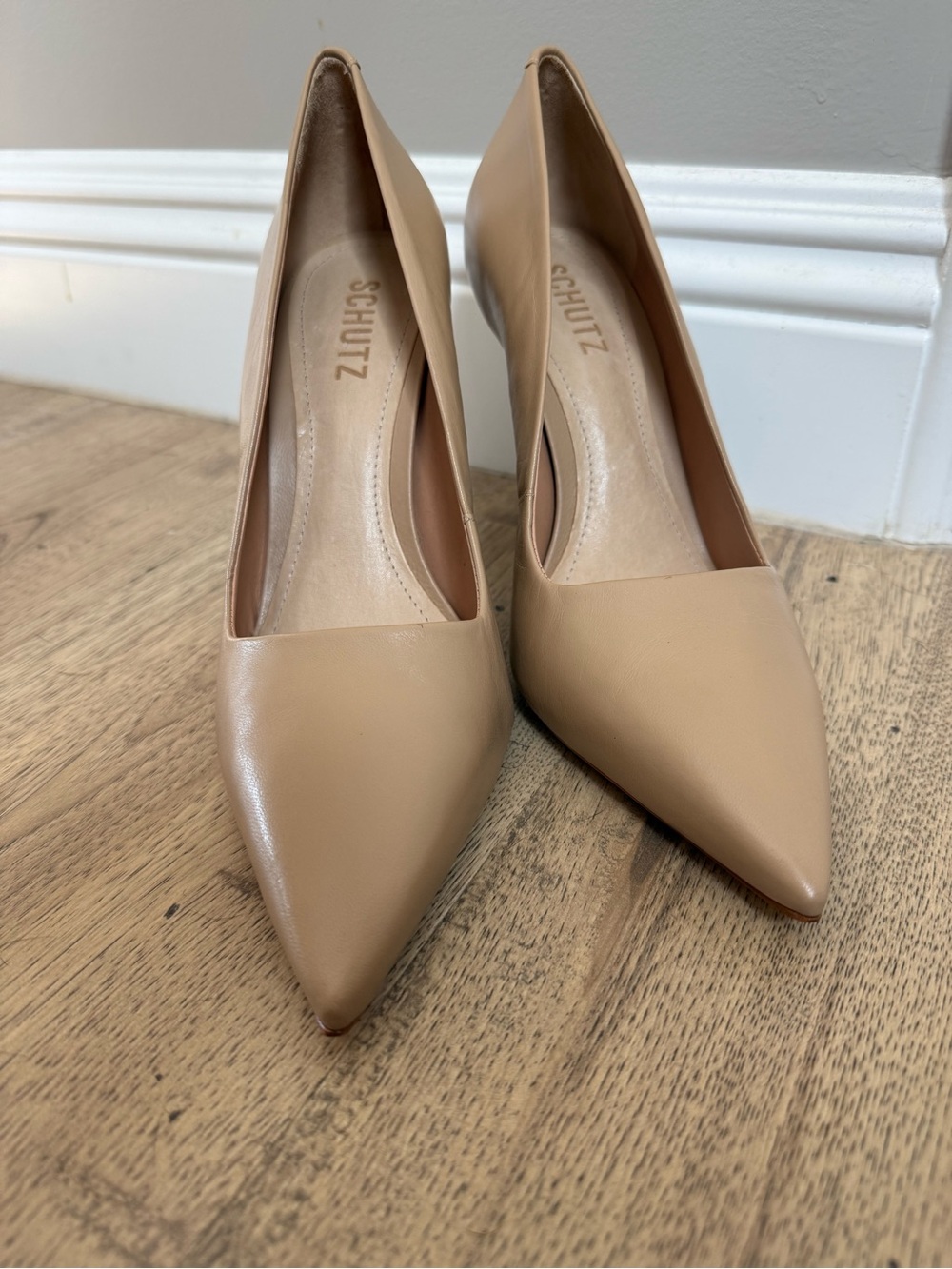 SCHUTZ Beige Pointed Toe Sculpted Heel Pumps - Picture 2 of 5